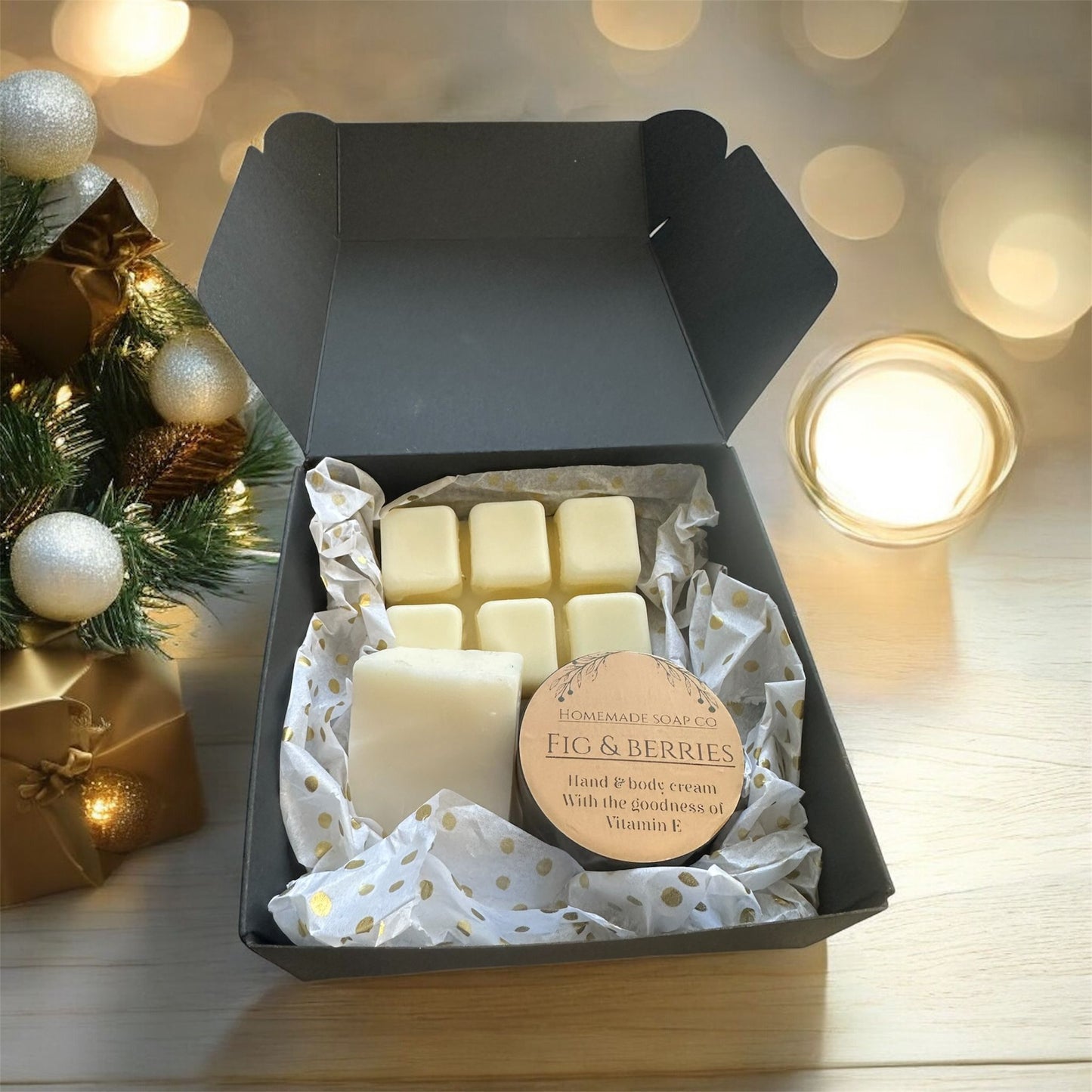 Festive Gift Hamper, Organic Soap, Organic Waxmelts, Hand Cream
